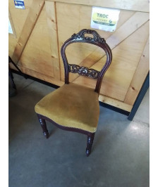 CHAISE ACAJOU ASSISE CAPITONNÉ VELOURS OCRE STYLE LOUIS XV