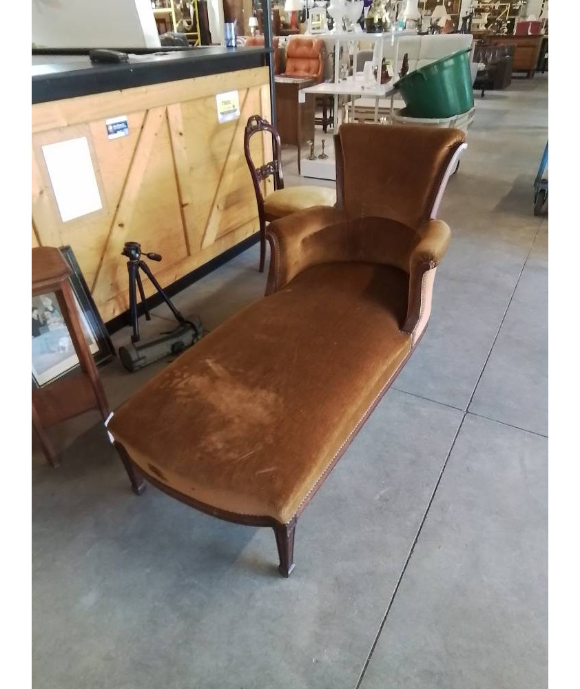 MÉRIDIENNE RECAMIER BOIS CAPITONNÉ VELOURS OCRE