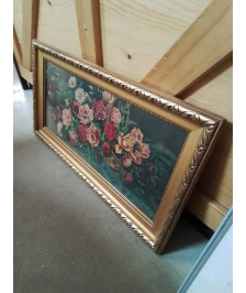GRAVURE BOUQUET DE ROSE CADRE MOULURÉ DORÉ 