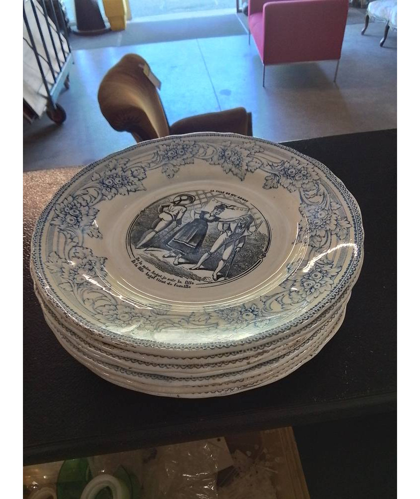 8 ASSIETTES PARLANTES LA FILLE DE MADAME ANGOT J.VIEILLARD BORDEAUX XIXE 8 ASSIETTES PARLANTES LA FILLE DE MADAME ANGOT J.VIEILLARD BORDEAUX XIXE