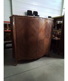 ARMOIRE LINGERE BOIS DE ROSE MARQUETÉ GARNITURES BRONZE 2 PORTES DESSUS MARBRE ROSE VEINÉ 