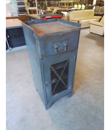 MEUBLE D’ATELIER ACIER 1 TIROIR 1 PORTE AJOURÉE ANNÉES 50