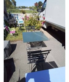 SALON DE JARDIN 3 PIÈCES 1 TABLE ET 2 CHAISES PLIANTES MÉTAL NOIR