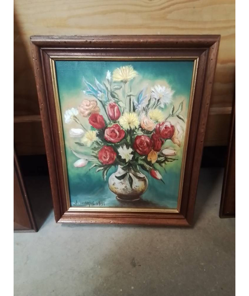HUILE SUR TOILE BOUQUET DE FLEUR J.LEVESQUE