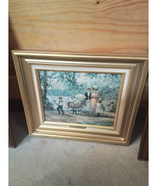 REPRODUCTION A.MALEY FEMMES ET ENFANTS AU PARC CADRE MOULURÉ DORÉ 