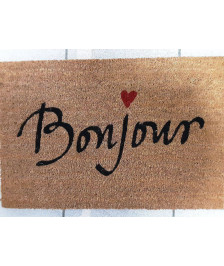 TAPIS COCO TEXTE BONJOUR COEUR NATUREL 40X60CM