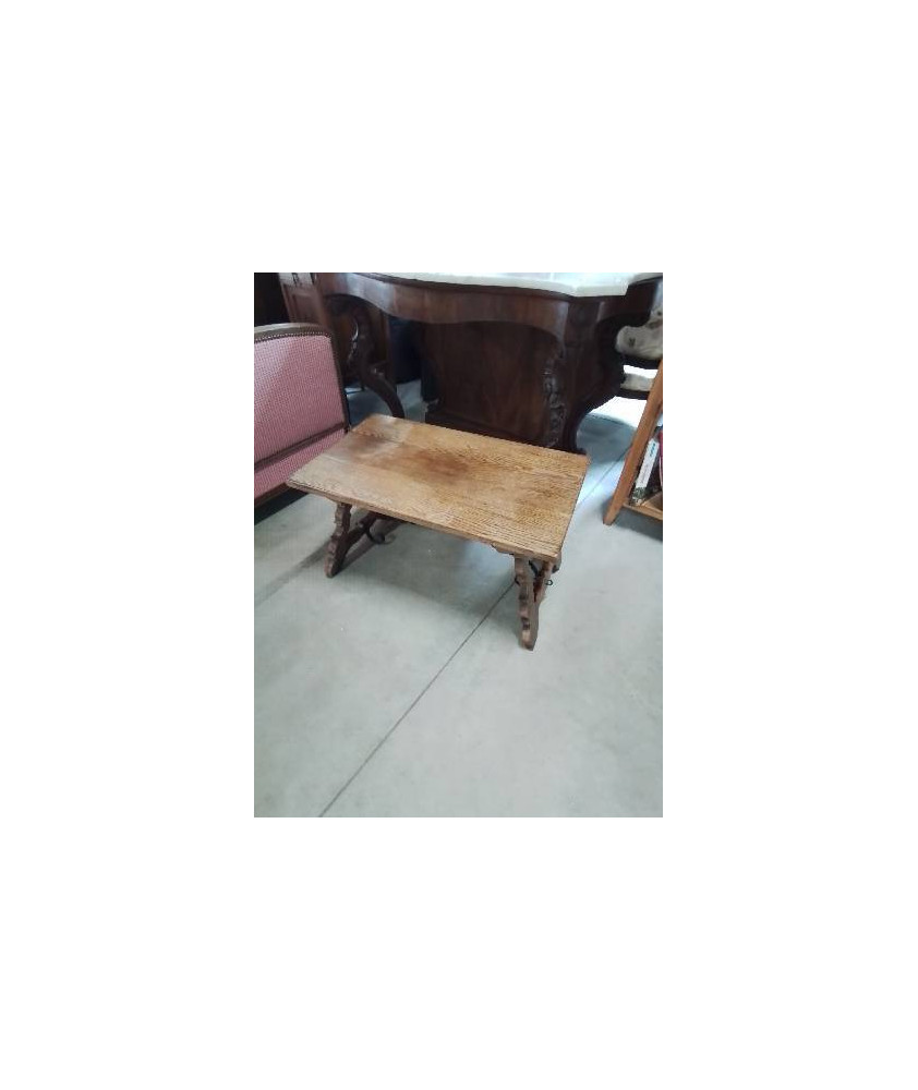 TABLE BASSE RECTANGULAIRE BOIS ENTRETOISE FER FORGÉ 