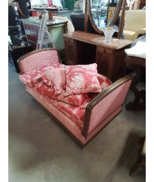 LIT DE REPOS BOIS CAPITONNÉ TISSU ROSE ART DÉCO 