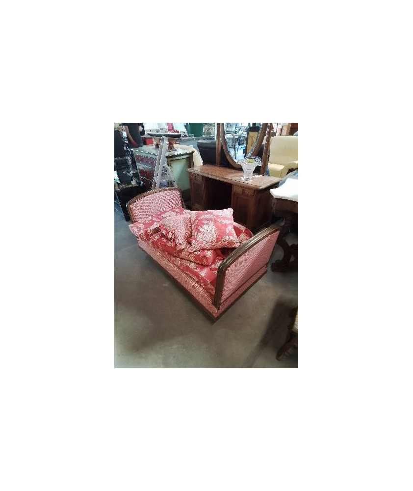 LIT DE REPOS BOIS CAPITONNÉ TISSU ROSE ART DÉCO 