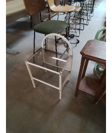 CHEVET MÉTAL BLNAC CINTRÉ 2 TABLETTES VERRE TEINTÉ 