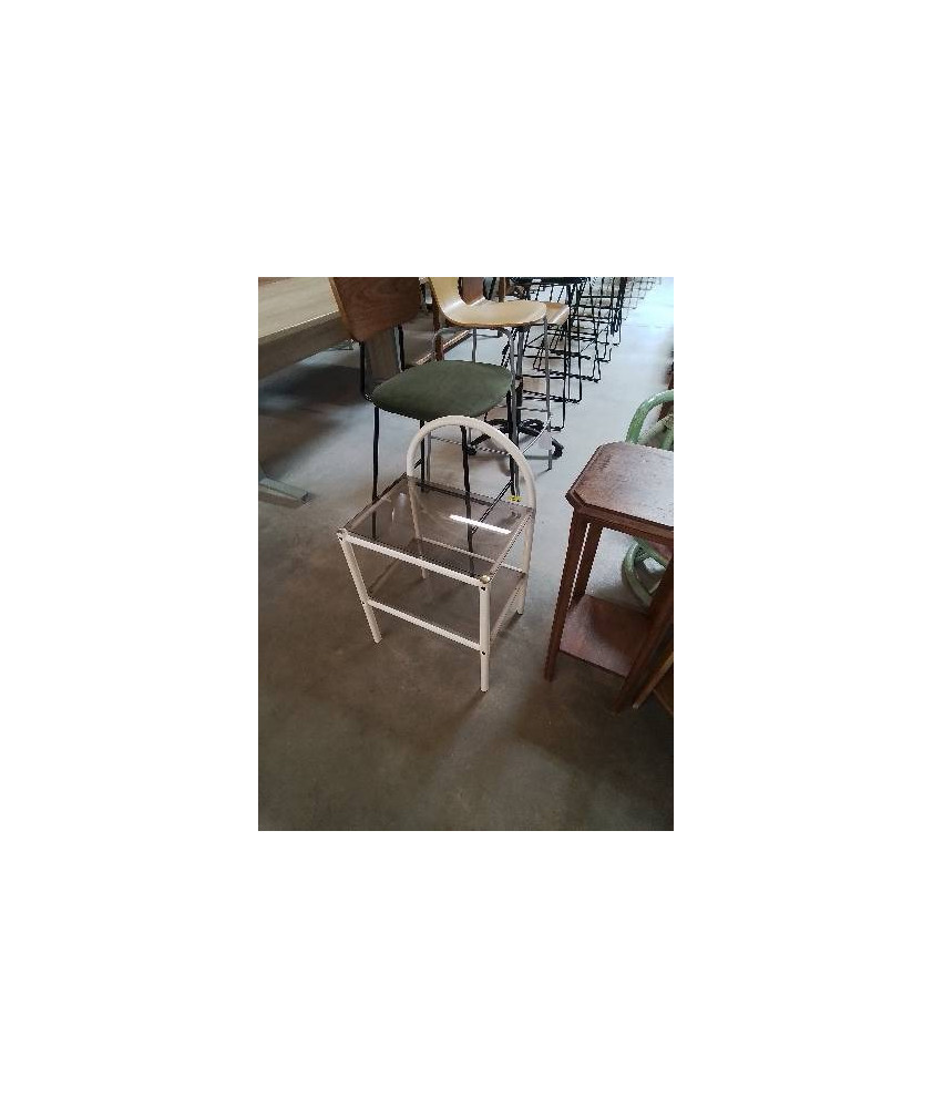 CHEVET MÉTAL BLNAC CINTRÉ 2 TABLETTES VERRE TEINTÉ 