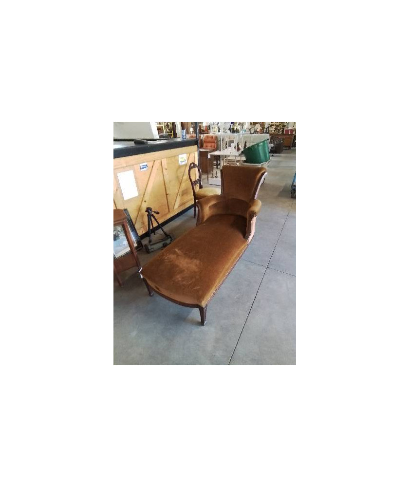 MÉRIDIENNE RECAMIER BOIS CAPITONNÉ VELOURS OCRE