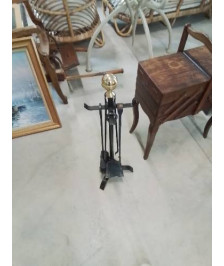 NÉCESSAIRE DE CHEMINÉE FER FORGE BOULE LAITON 5 PIECES 