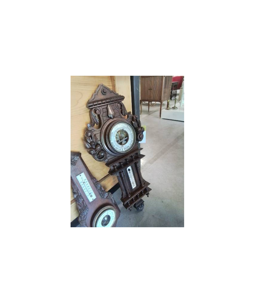 BAROMÈTRE THERMOMÈTRE BOIS SCULPTÉ ET GRAVÉ 