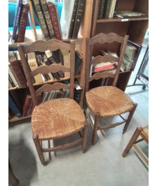 PAIRE DE CHAISES BOIS PAILLÉ DOSSIER MOUSTACHE 