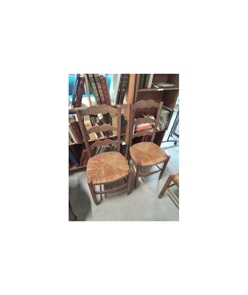 PAIRE DE CHAISES BOIS PAILLÉ DOSSIER MOUSTACHE 