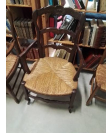 FAUTEUIL DE CHEMINÉE BOIS PAILLÉ DOSSIER CHANTOURNÉ STYLE RÉGENCE COQUILLE 