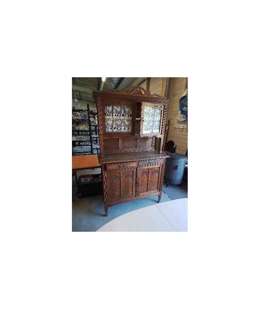 BUFFET VITRÉES 2 CORPS SCULPTÉ 4 PORTES 2 TIROIRS ANNÉES 40