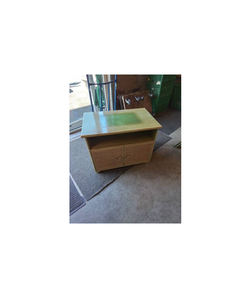BUFFET VANNERIE ET BOIS VERT 1 NICHE 2 PORTES 