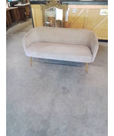 BANQUETTE 2 PLACES TISSU GRIS PIEDS DORÉ 