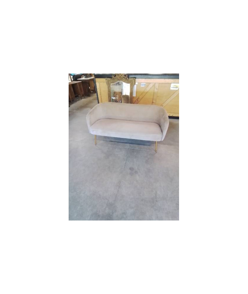 BANQUETTE 2 PLACES TISSU GRIS PIEDS DORÉ 