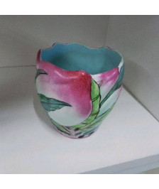 POT MOTIFS FLEURS ROSE VERT