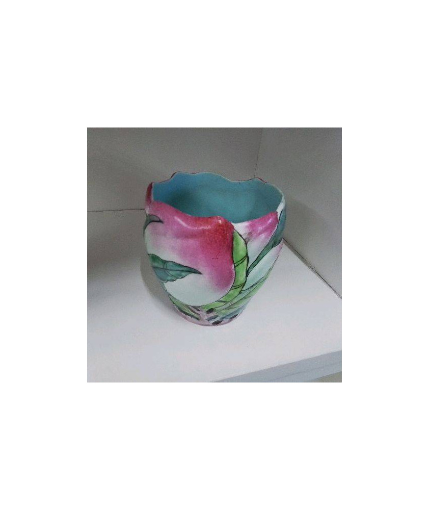 POT MOTIFS FLEURS ROSE VERT