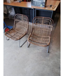 PAIRE DE FAUTEUIL ROTIN PIÈTEMENT METAL