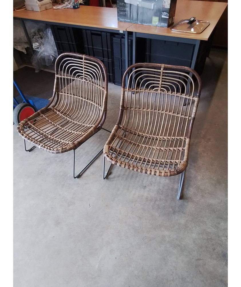PAIRE DE FAUTEUIL ROTIN PIÈTEMENT METAL