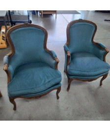 PAIRE DE BERGERES STYLE LOUIS XV BLEUES