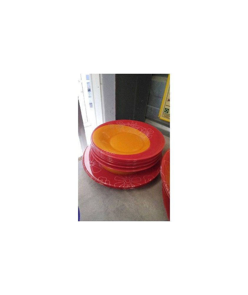 ASSIETTES VERRE ROUGE ORANGE