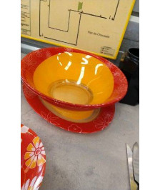 SALADIERS + PLAT VERRE ROUGE ORANGE