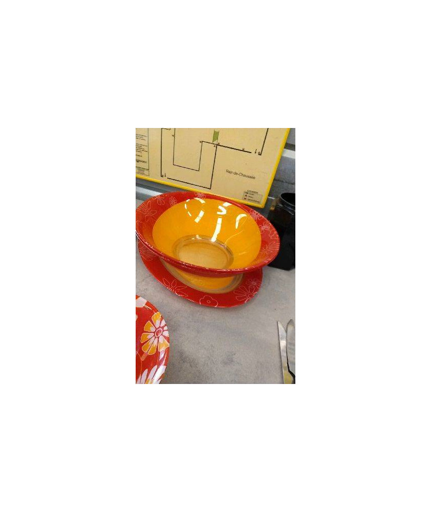 SALADIERS + PLAT VERRE ROUGE ORANGE