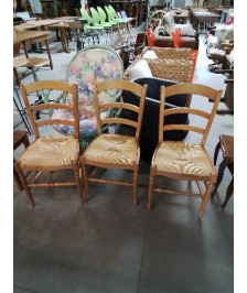 3 CHAISES BOIS CLAIR PAILLÉ DOSSIER 3 BARREAUX 