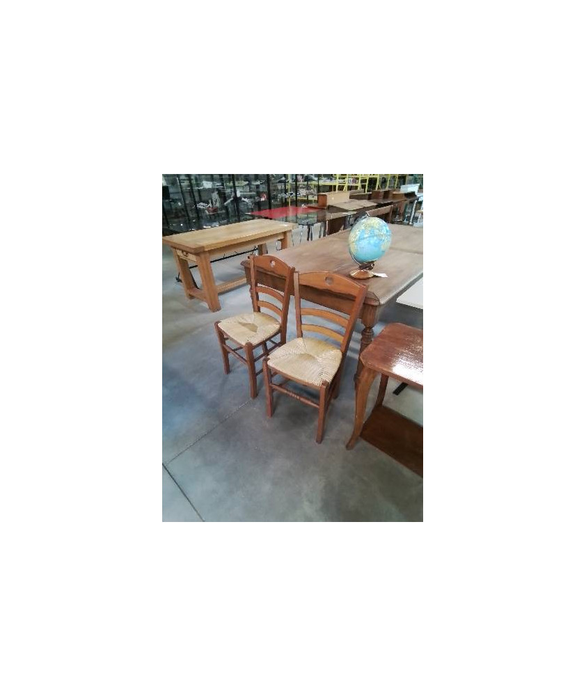 2 CHAISES BOIS PAILLÉ DOSSIER 3 BARREAUX AU COEUR