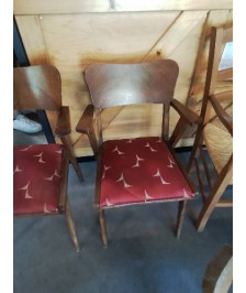 BRIDGE BOIS ASSISE CAPITONNÉ TISSU GRENAT ANNÉES 50