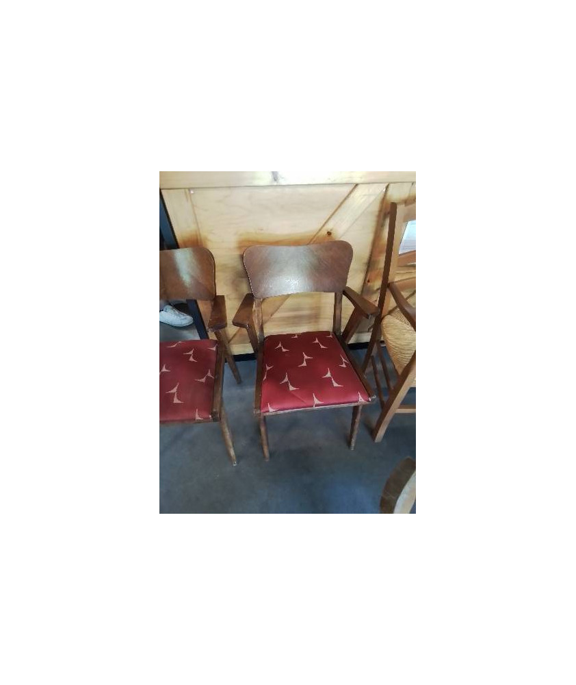 BRIDGE BOIS ASSISE CAPITONNÉ TISSU GRENAT ANNÉES 50