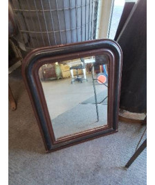 MIROIR RECTANGULAIRE CINTRÉ BOIS MOULURÉ PEINT NOIR ET MARRON  LOUIS PHILIPPE 