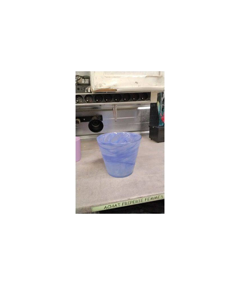 CACHE POT VERRE BLEU 