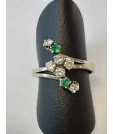 BAGUE OR 18K 2.13GR EMERAUDE DIAMANTS T48