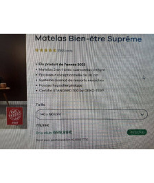 MATELAS + SURMATELAS 140X190 BIEN ETRE SUPREME H 30CM (RETOUR INTERNET HYPNIA 699.00€TTC)