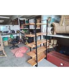 ETAGERE TYPE BRUTALISME EN ACIER ET TECK