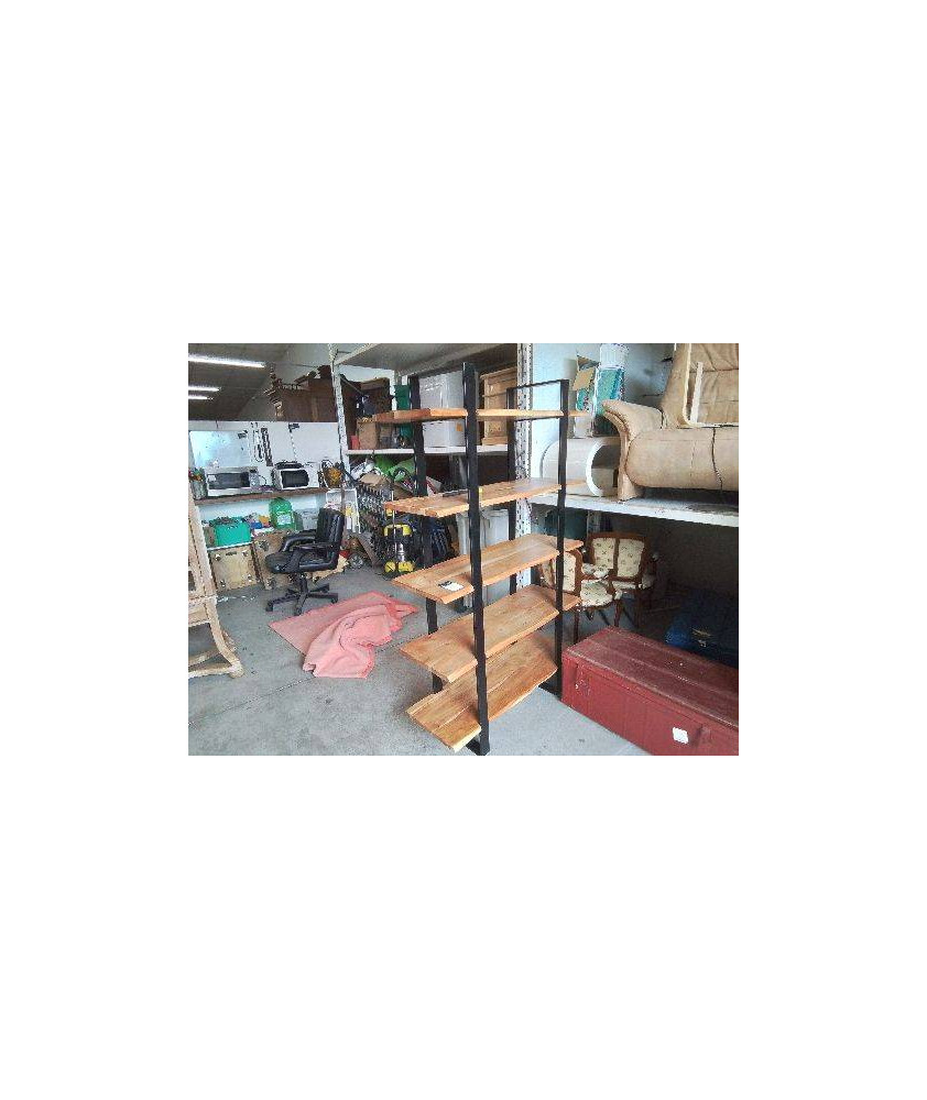 ETAGERE TYPE BRUTALISME EN ACIER ET TECK