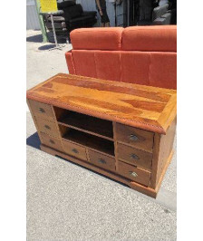 MEUBLE TV 8 TIROIRS  - BOIS EXOTIQUE 