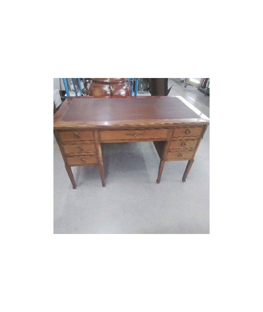 BUREAU 6 TIROIRS DESSUS CUIR