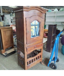 MEUBLE ANCIEN 1 PORTE MIROIR 1 TIROIR PLAQUE DE MARIAGE AU DOS