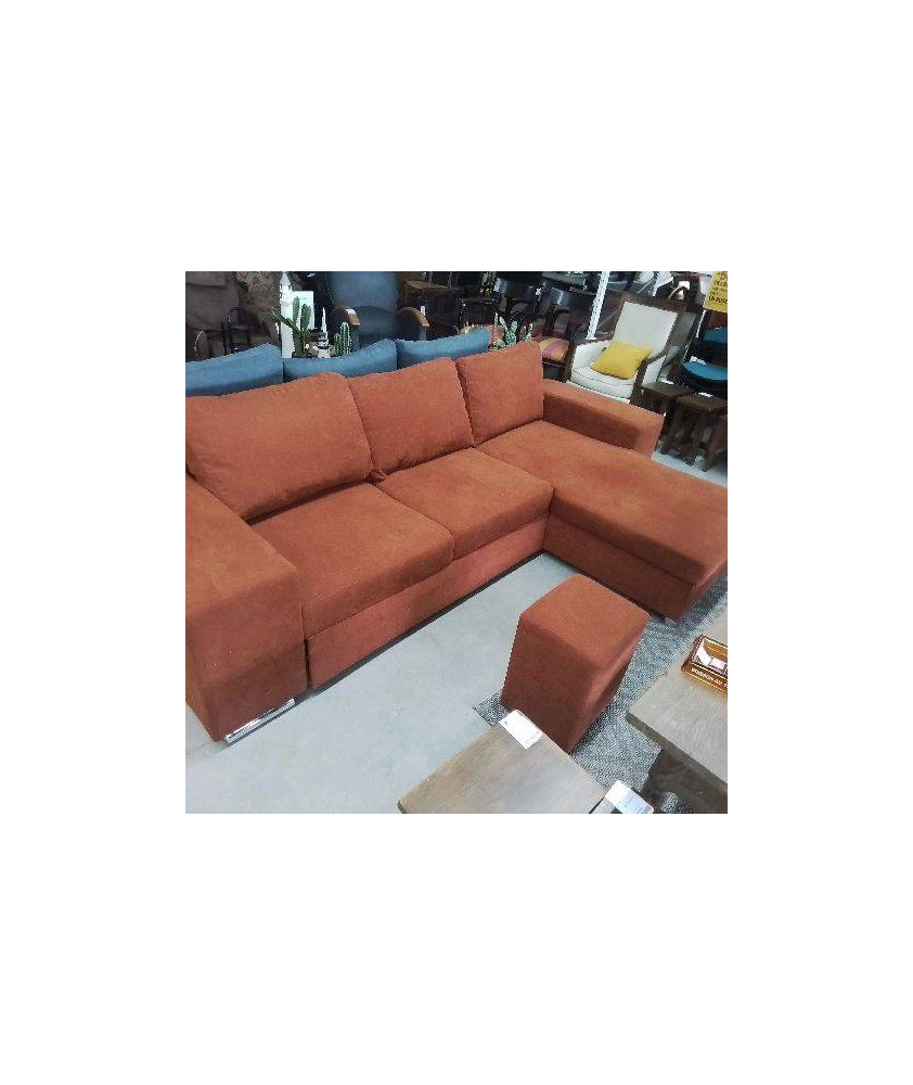 CANAPÉ D’ANGLE ORANGE PIEDS CHROMÉS CONVERTIBLE