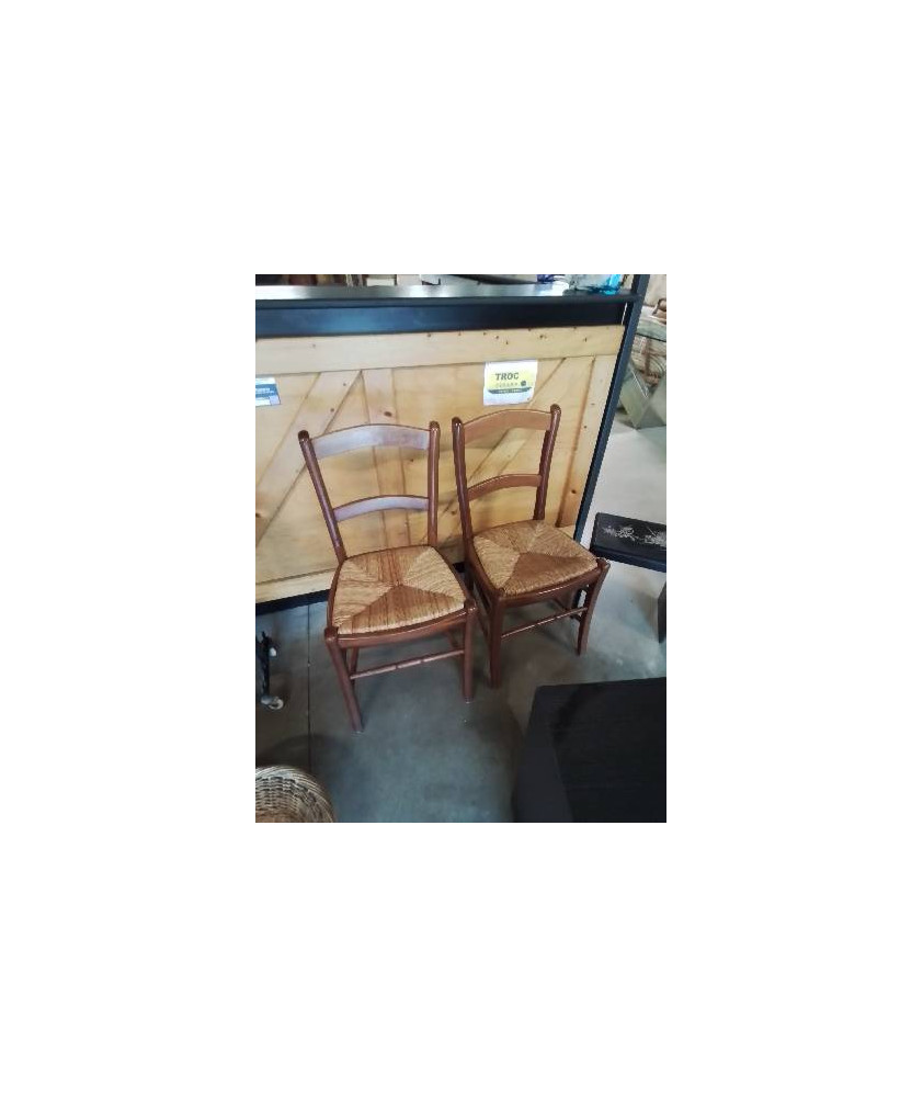 PAIRE DE CHAISES BOIS PAILLÉ DOSSIER 2 BARREAUX 