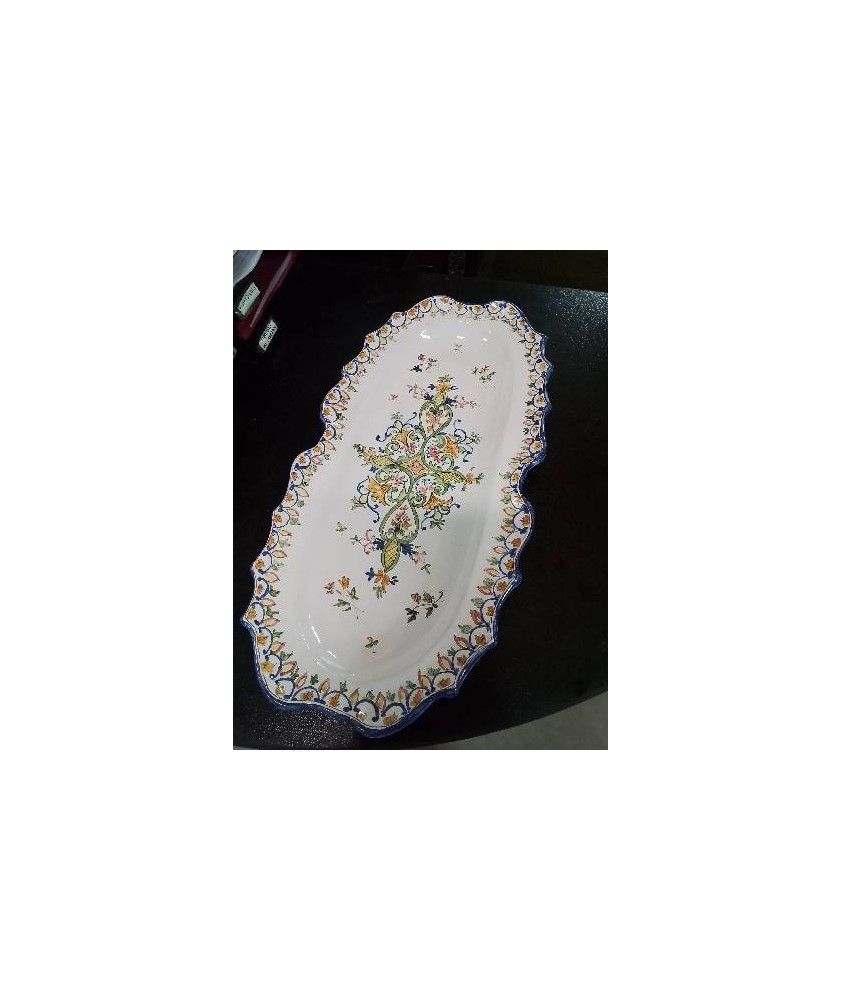 PLAT OVALE ÉCHANCRÉ TERRE CUITE ÉMAILLÉE MARTRES 56CM