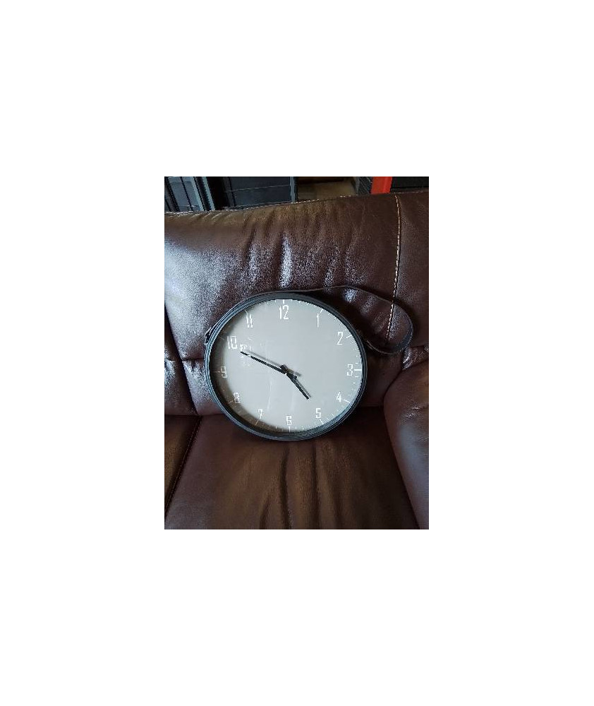 HORLOGE RONDE MÉTAL NOIR ET LANIÈRE CUIR